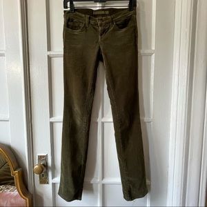 Olive green j brand skinny corduroy jeans